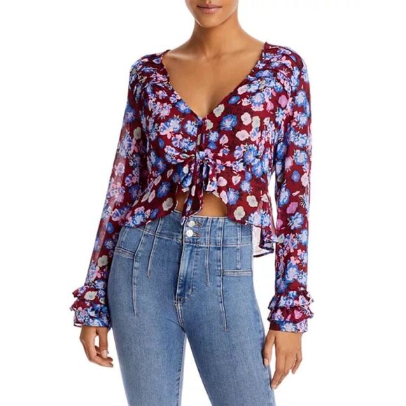 NWT Free People Maybel Floral Print Ruffled Peplum Blouse Top in Shiraz Combo
